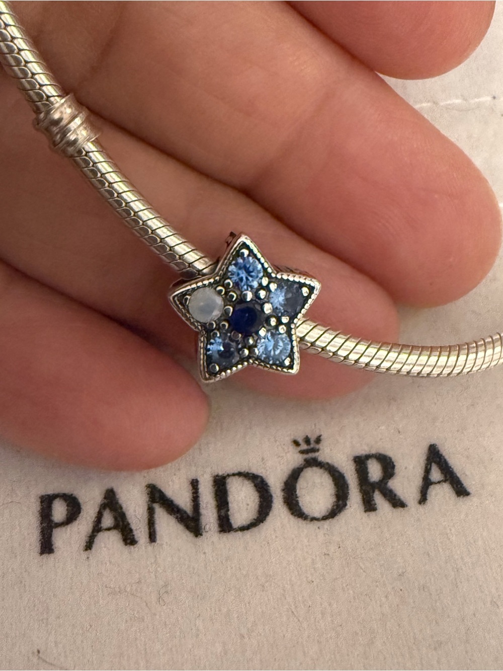 Pandora Silver Star Charm with Blue Stones